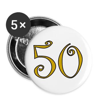 50. 50 YEARS. 50th ANNIVERSARY. 50 YEARS ANNIVERSARY. - Buttons large 2.2''/56 mm (5-pack) - white - Front
