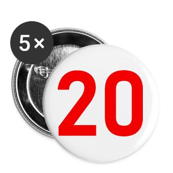20. 20e ANNIVERSAIRE. ANNIVERSAIRE 20 ANS. 20 ANS. - Lot de 5 grands badges (56 mm) - blanc - Devant