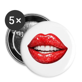 Lèvres rouges vives sourire - Lot de 5 grands badges (56 mm) - blanc - Devant