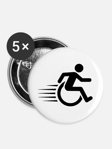 Rollstuhlfahrer unterwegs # - Buttons groß 56 mm (5er Pack) - Weiß