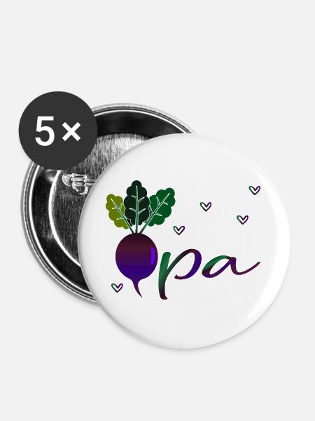 Gemüsegarten Opa - Buttons groß 56 mm (5er Pack) - Weiß