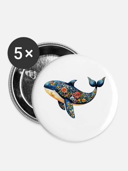 Rette den Wal - Buttons groß 56 mm (5er Pack) - Weiß