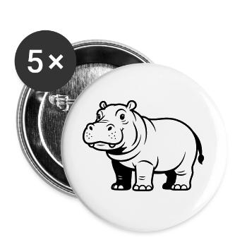Nilpferd - Buttons groß 56 mm (5er Pack) - Weiß - Vorne