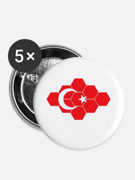 Türkei Hexagon Flag Kunst - Buttons groß 56 mm (5er Pack) - Weiß