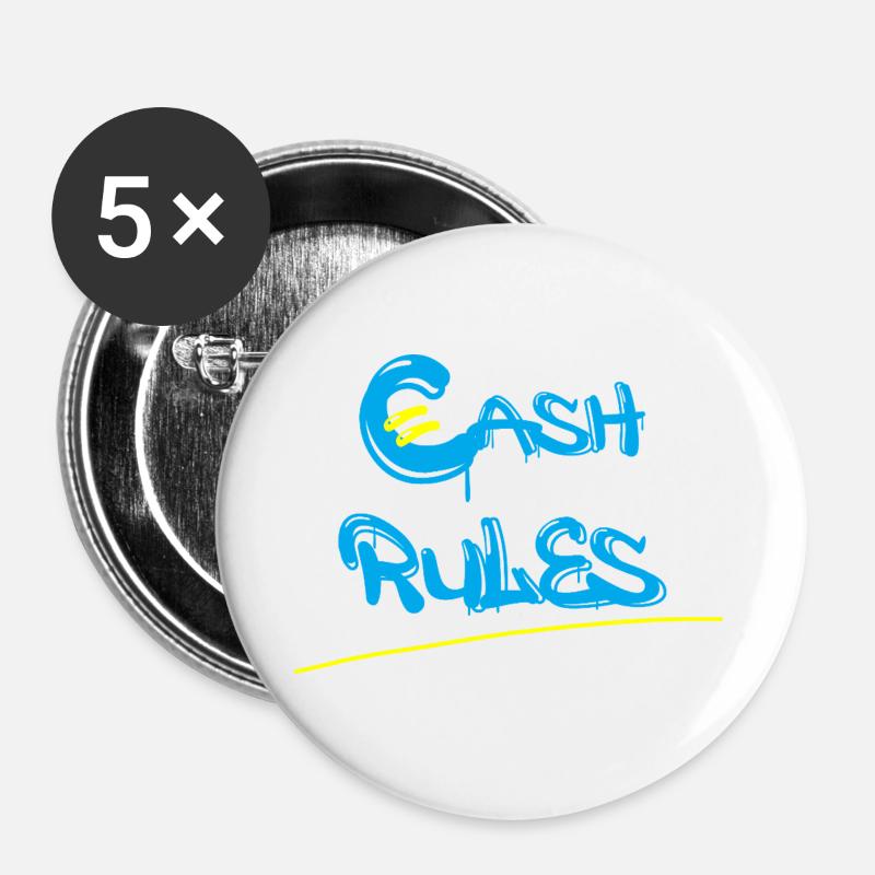 Money Rules Graffiti Lettering - Buttons large 2.2''/56 mm (5-pack) - white