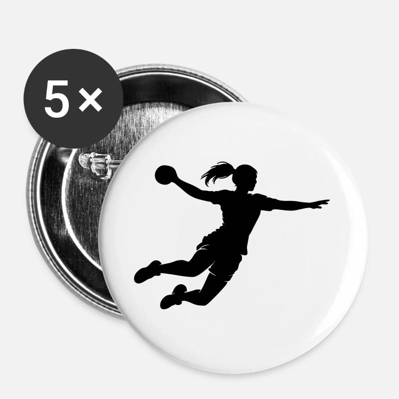 Handball - Lot de 5 grands badges (56 mm) - blanc