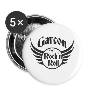Garçon Rock and Roll Crâne Ailes - Lot de 5 grands badges (56 mm) - blanc - Devant