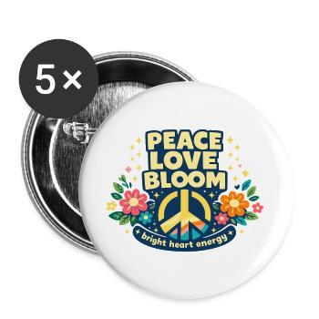 Peace in Peace Love Bloom Hippie Floral Motif - Buttons large 2.2''/56 mm (5-pack) - white - Front