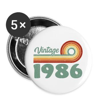 Vintage 1986 Retro Mountain Birthday 1986 - Buttons large 2.2''/56 mm (5-pack) - white - Front