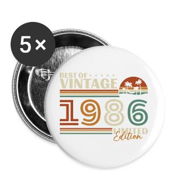 1986 Vintage Rétro Cadeau D'anniversaire - Lot de 5 grands badges (56 mm) - blanc - Devant