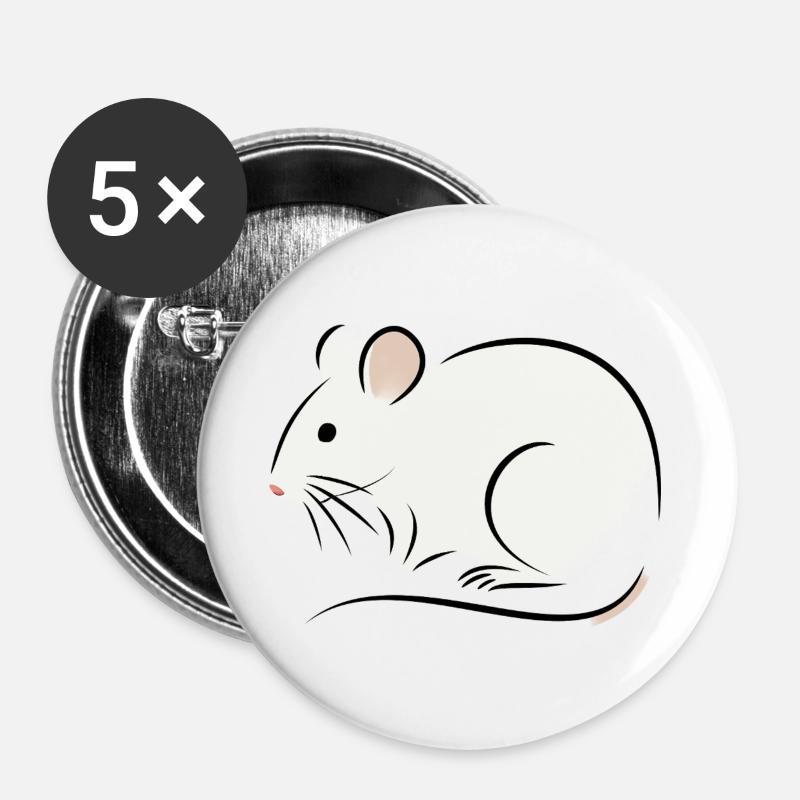 white rat - Buttons large 2.2''/56 mm (5-pack) - white