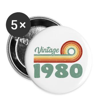 Vintage 1980's Birthday Mountain Retro 1980's - Buttons large 2.2''/56 mm (5-pack) - white - Front
