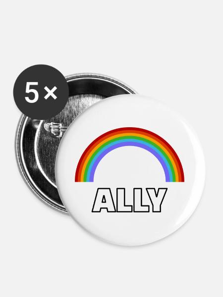 Ally Rainbow Pride LGBT-Allianz - Buttons groß 56 mm (5er Pack) - Weiß