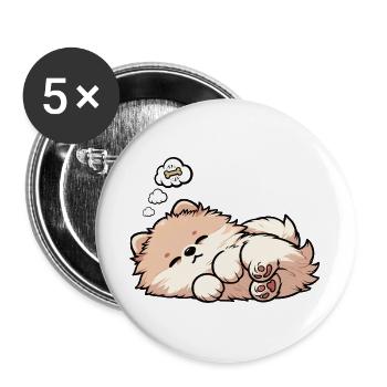 Zwergspitz Zwergspitze Spitzhund Zwergspitzhalter - Buttons groß 56 mm (5er Pack) - Weiß - Vorne