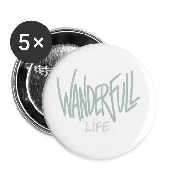 Wanderfull Life - Wortspiel Wandern - Buttons groß 56 mm (5er Pack) - Weiß - Vorne