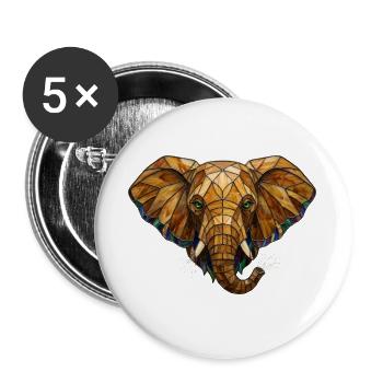 Stained Glass Elephant Portrait Mosaic Art - Buttons large 2.2''/56 mm (5-pack) - white - Front