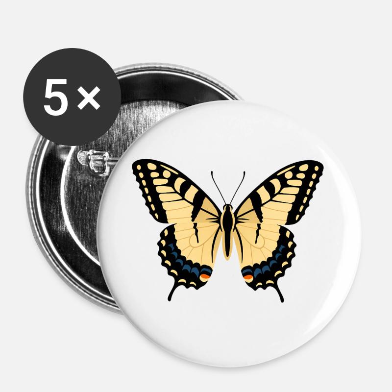 Yellow Black Butterfly Wings - Buttons large 2.2''/56 mm (5-pack) - white