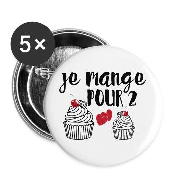 Je Mange Pour 2 Future Maman Grossesse - Lot de 5 grands badges (56 mm) - blanc - Devant