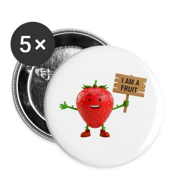 Fraise avec un panneau - Lot de 5 grands badges (56 mm) - blanc - Devant