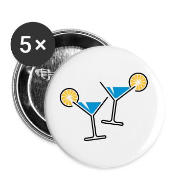 2 Cocktailgläser / Cocktail / Martini + (Hellblau) - Buttons groß 56 mm (5er Pack) - Weiß - Vorne