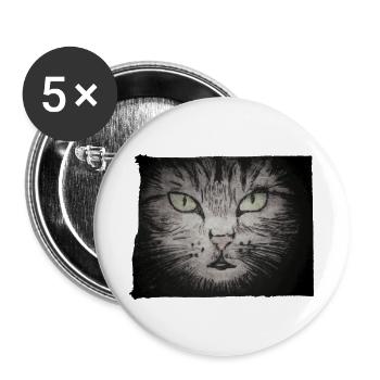 Cat Black - Hand Carved Printable - Buttons large 2.2''/56 mm (5-pack) - white - Front