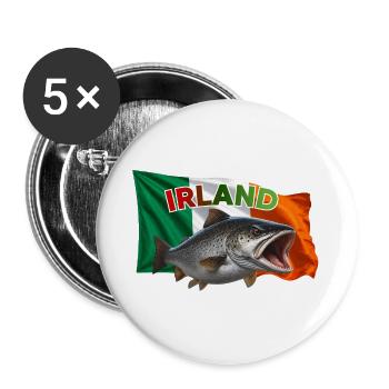 Forellen Angeln Irland - Fisch Motiv - Buttons groß 56 mm (5er Pack) - Weiß - Vorne