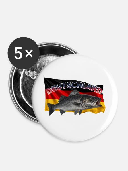 Wolfsbarsch Angeln Deutschland - Buttons groß 56 mm (5er Pack) - Weiß
