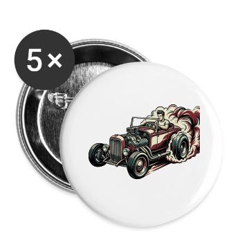 Racing Hotrod Caricature - Buttons large 2.2''/56 mm (5-pack) - white - Front