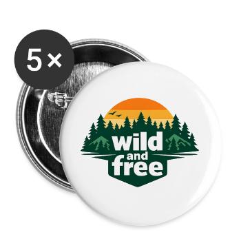 Silhouette de la forêt sauvage et libre Coucher de soleil - Lot de 5 grands badges (56 mm) - blanc - Devant