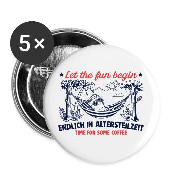 Endlich in Altersteilzeit - Retro Kaffee - Buttons groß 56 mm (5er Pack) - Weiß - Vorne