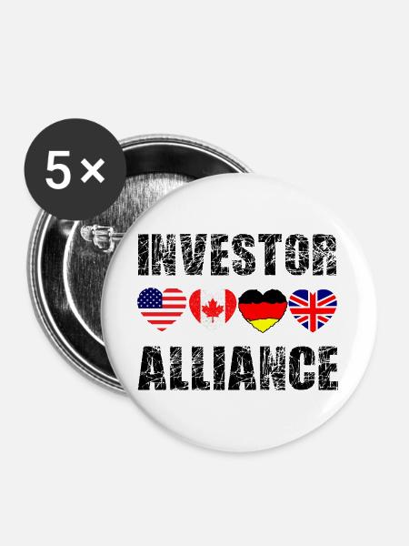 Flaggenherzen USA Kanada Deutschland UK - Buttons groß 56 mm (5er Pack) - Weiß