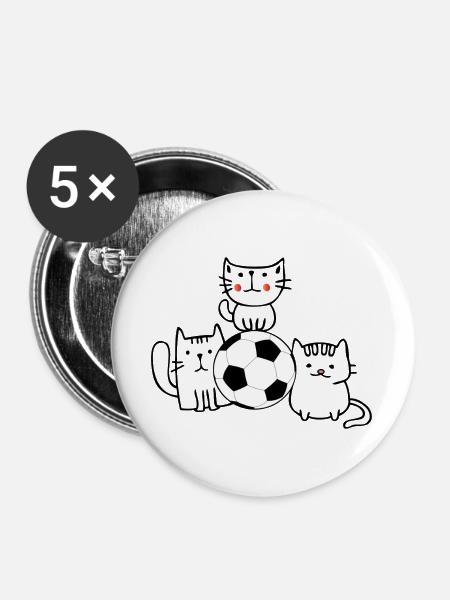 Katzen mit Fußball - Buttons groß 56 mm (5er Pack) - Weiß