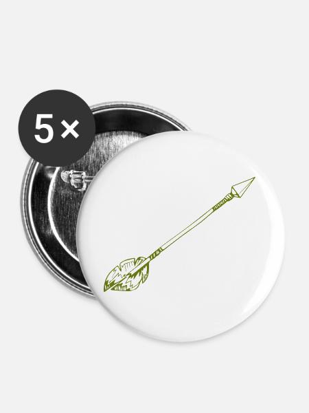 Pfeil mit Feder - Buttons groß 56 mm (5er Pack) - Weiß