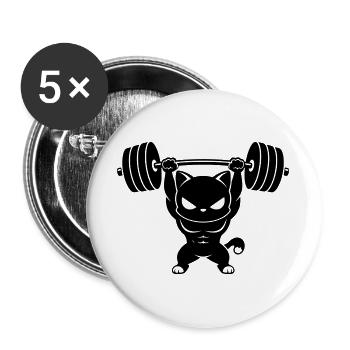 Muscle cat soulève un haltère lourd - Lot de 5 grands badges (56 mm) - blanc - Devant