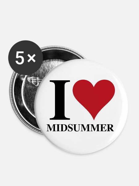 Ich Mittsommer ♥ - Buttons groß 56 mm (5er Pack) - Weiß