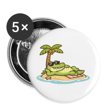 Crocodile de plage avec des lunettes de soleil - Lot de 5 grands badges (56 mm) - blanc - Devant