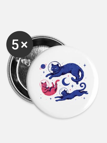 Astronauten Kätzchen Sterne Planeten - Buttons groß 56 mm (5er Pack) - Weiß
