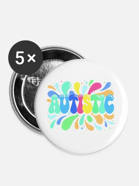 Autismus-Farben und Stolz - Buttons groß 56 mm (5er Pack) - Weiß