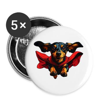 Super-héros teckel en cape - Lot de 5 grands badges (56 mm) - blanc - Devant