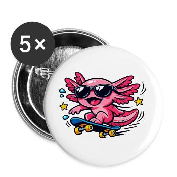 Patineur axolotl rose avec lunettes de soleil - Lot de 5 grands badges (56 mm) - blanc - Devant
