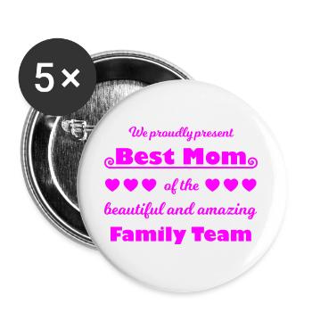 Meilleure équipe de maman – Family Joy Pink - Lot de 5 grands badges (56 mm) - blanc - Devant