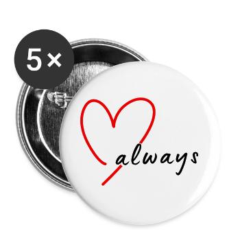 Croquis rouge en forme de cœur dessiné à la main - Lot de 5 grands badges (56 mm) - blanc - Devant