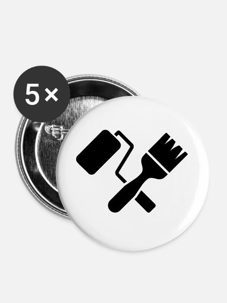 Maler Pinsel Farbrolle Motiv - Buttons groß 56 mm (5er Pack) - Weiß