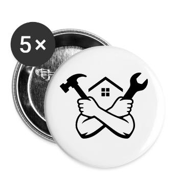 Handwerker Haus Werkzeug Emblem - Buttons groß 56 mm (5er Pack) - Weiß - Vorne