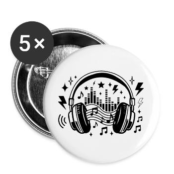 Musique, casques, Ondes sonores graphiques, Amateur de musique - Lot de 5 grands badges (56 mm) - blanc - Devant
