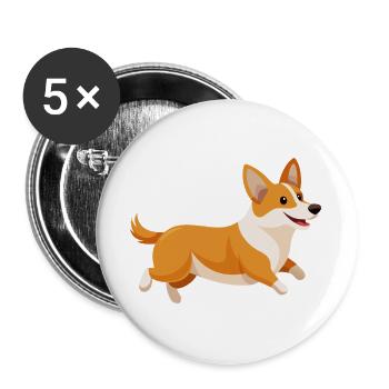 Corgi-Lauf - Buttons groß 56 mm (5er Pack) - Weiß - Vorne