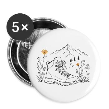 Wanderstiefel am Bergpfad - Buttons groß 56 mm (5er Pack) - Weiß - Vorne