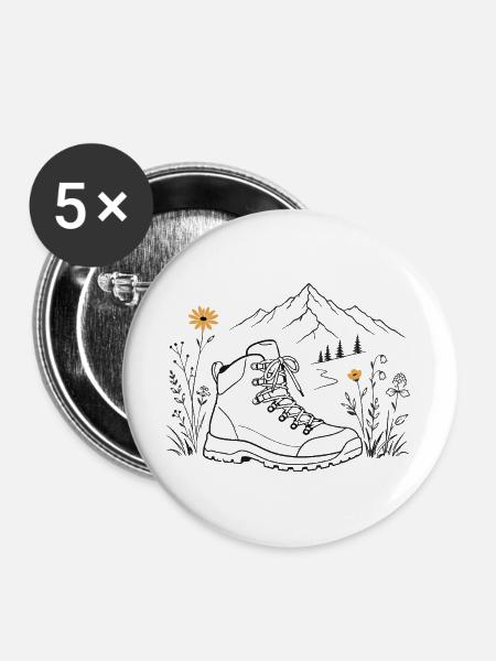 Wanderstiefel am Bergpfad - Buttons groß 56 mm (5er Pack) - Weiß