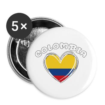 Colombian Flag Colombia Heart Patriotic - Buttons large 2.2''/56 mm (5-pack) - white - Front