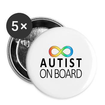 Autist on Board: Neurodiversitäts-Aufkleber - Buttons groß 56 mm (5er Pack) - Weiß - Vorne